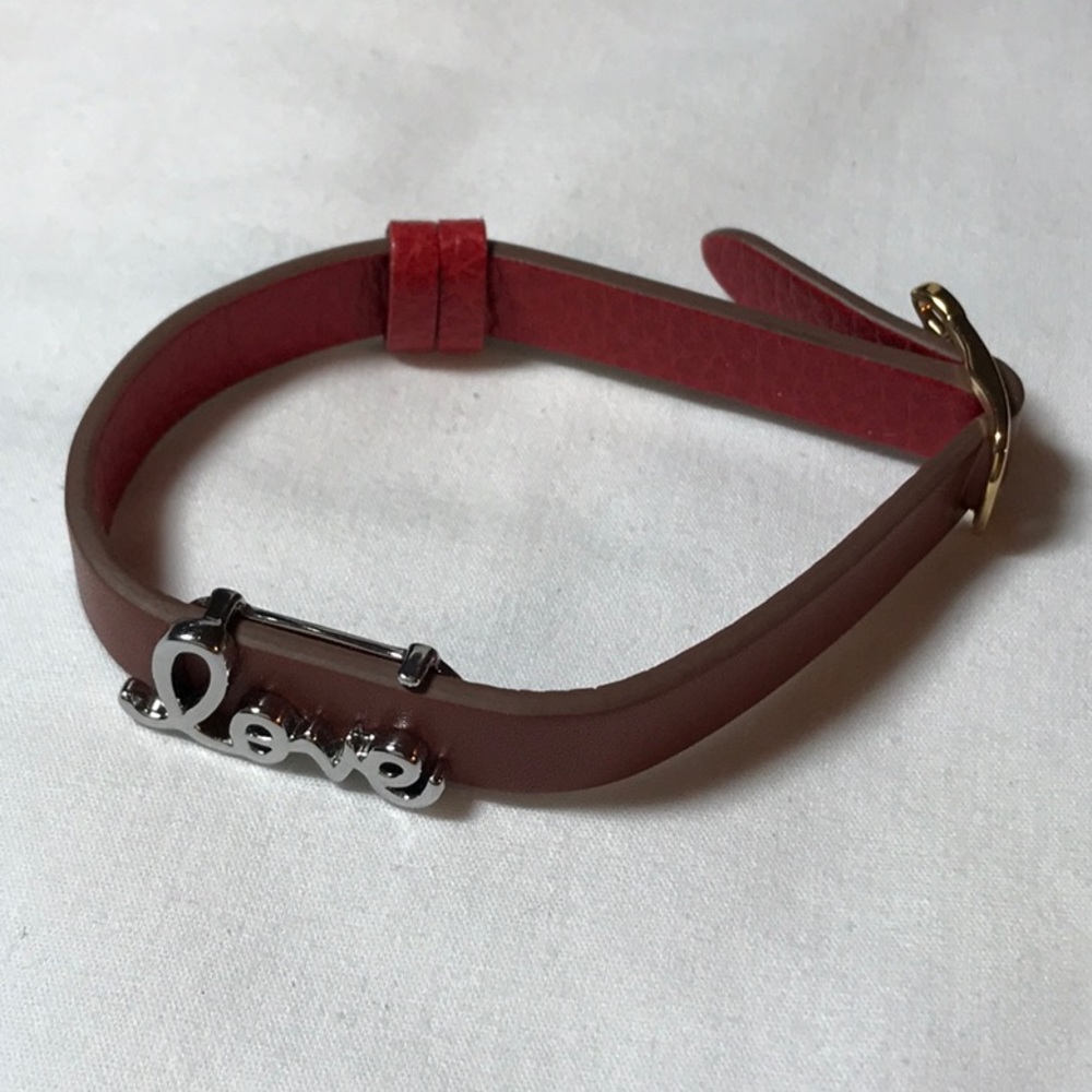 Brown love bracelet, faux leather, gold and silver tones